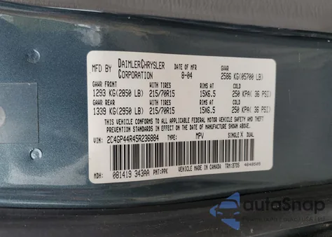 2005 Chrysler Town & Country Lx z USA, uszkodzony, nr VIN 2C4GP44R45R236884